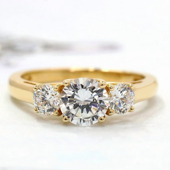 Jewelerix Round Cut Moissanite Engagement Ring, 14K Yellow Gold Plated, Classic Three Stone Anniversary Ring for Women
