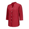 thumbnail image 6 of Button Down Shirts Collared Tops Business Casual Outfits Loose Comfy Work Gauze Blouses Womens Boho Tops Loose Tops Blouses Cotton Button Up Shirt Loose Fit Blouses Flowy Tunic Red 3XL, 6 of 9