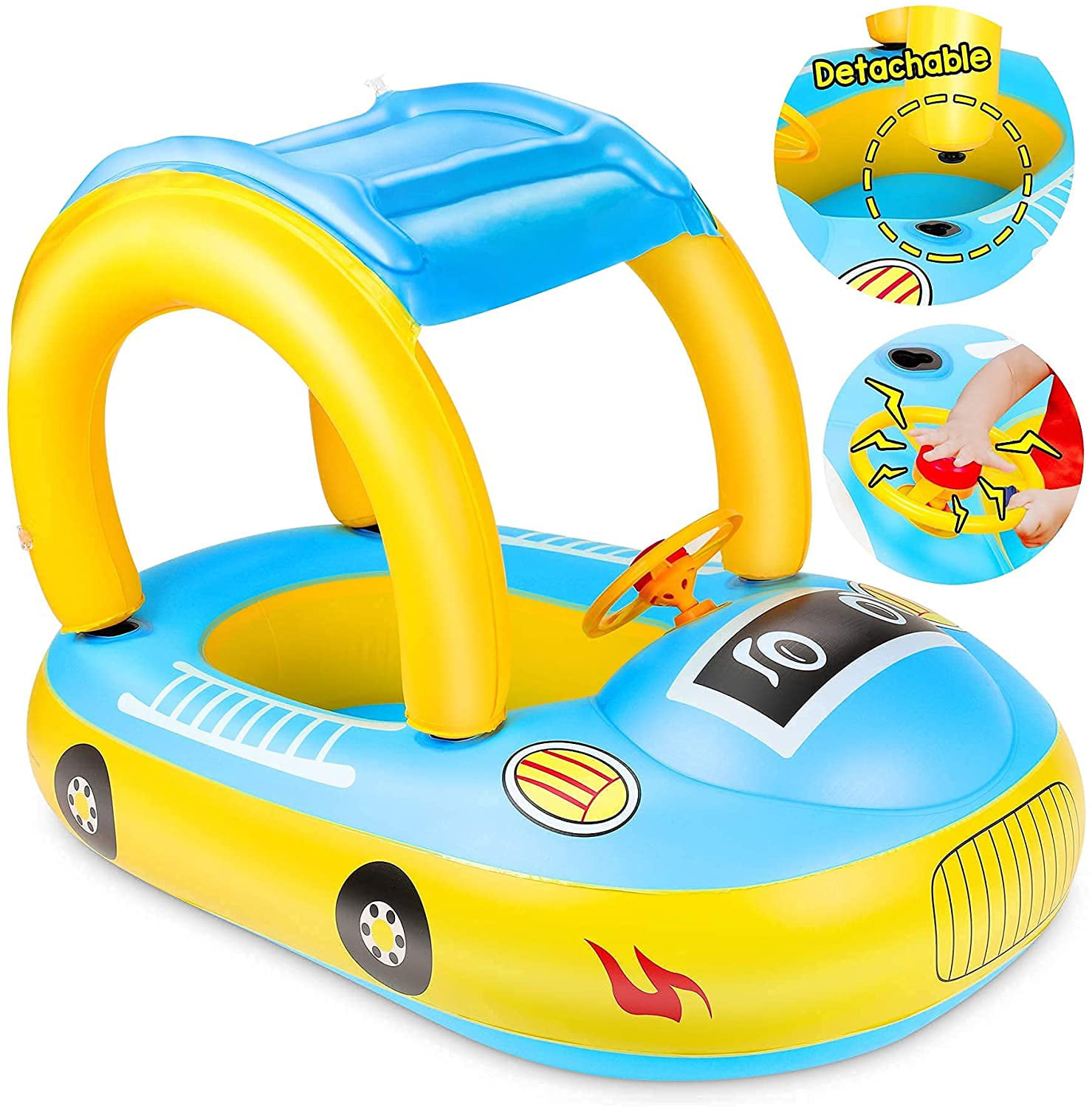 Inflatable Baby Swim Ring Kids Float Seat Boat Tube Car Sun Shade Swimming Pool 