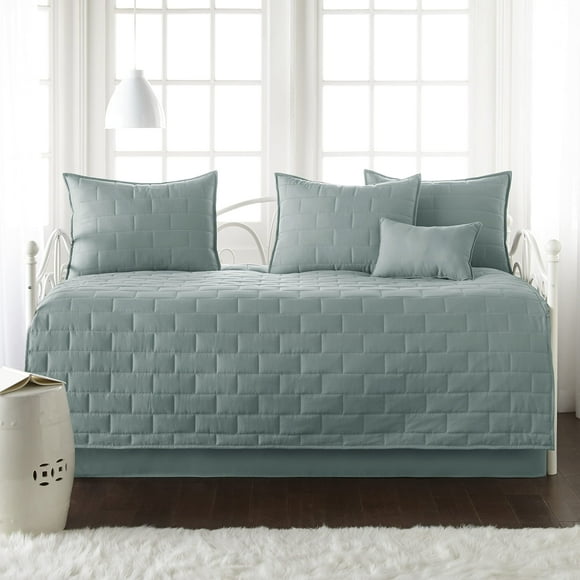 Southshore Fine Living, Inc. Twin Daybed Comforter Set, 6-Piece Twin Bedding Set With Daybed Cover, 3 Pillow Shams, Bed Skirt, Throw Pillow - Twin Day Bed Quilt Set, Brickyard Teal