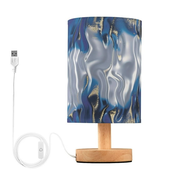 Blue Tie Dye Bedside Table Lamp Desk Warm Lights with USB Charging Port Cylinder LED Lamps for Bedroom Living Room Office