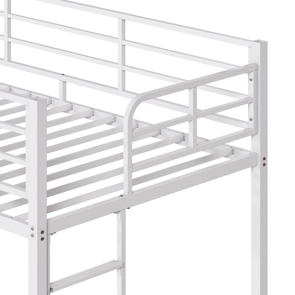 White Twin Bunk Bed Square Tube High Guardrail Side Ladder Opening Iron Bed