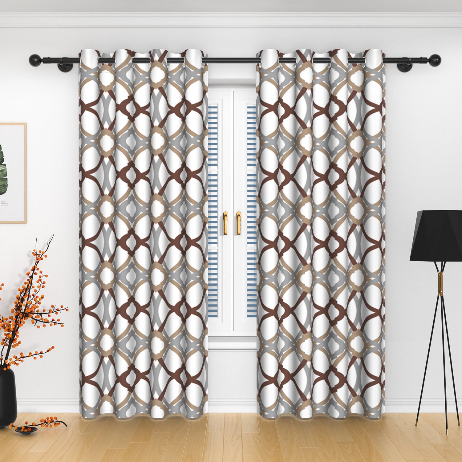 Lfeey Blackout Curtains Geometric Modern Grommet Curtains, Room Darkening Privacy Curtains, Brown and Gray, 42x84 Inches, 2 Panels