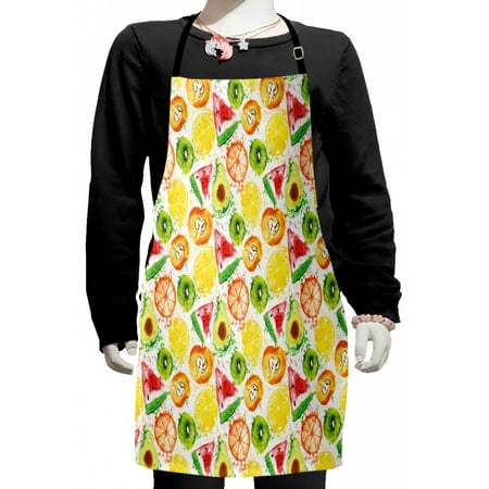 

Fruit Kids Apron Yummy and Ripe Watermelon Kiwi Peach Orange Avocado Lemon Grunge Watercolor Artwork Boys Girls Apron Bib with Adjustable Ties for Cooking Baking Painting Multicolor by Ambesonne