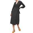 thumbnail image 5 of Xuanfei Women Polka-dot Print V Neck Lace Up Lantern Long Sleeve Midi Dress, 5 of 7