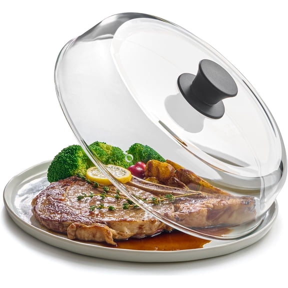 10inch Glass Microwave Splatter Cover for Food - 100% Food Grade BPA Free - Dishwasher Safe - Cookware & Bakeware Serving Dish Cover, Plate Splatter Guard Lid with Easy Grip Silicone Handle Knob