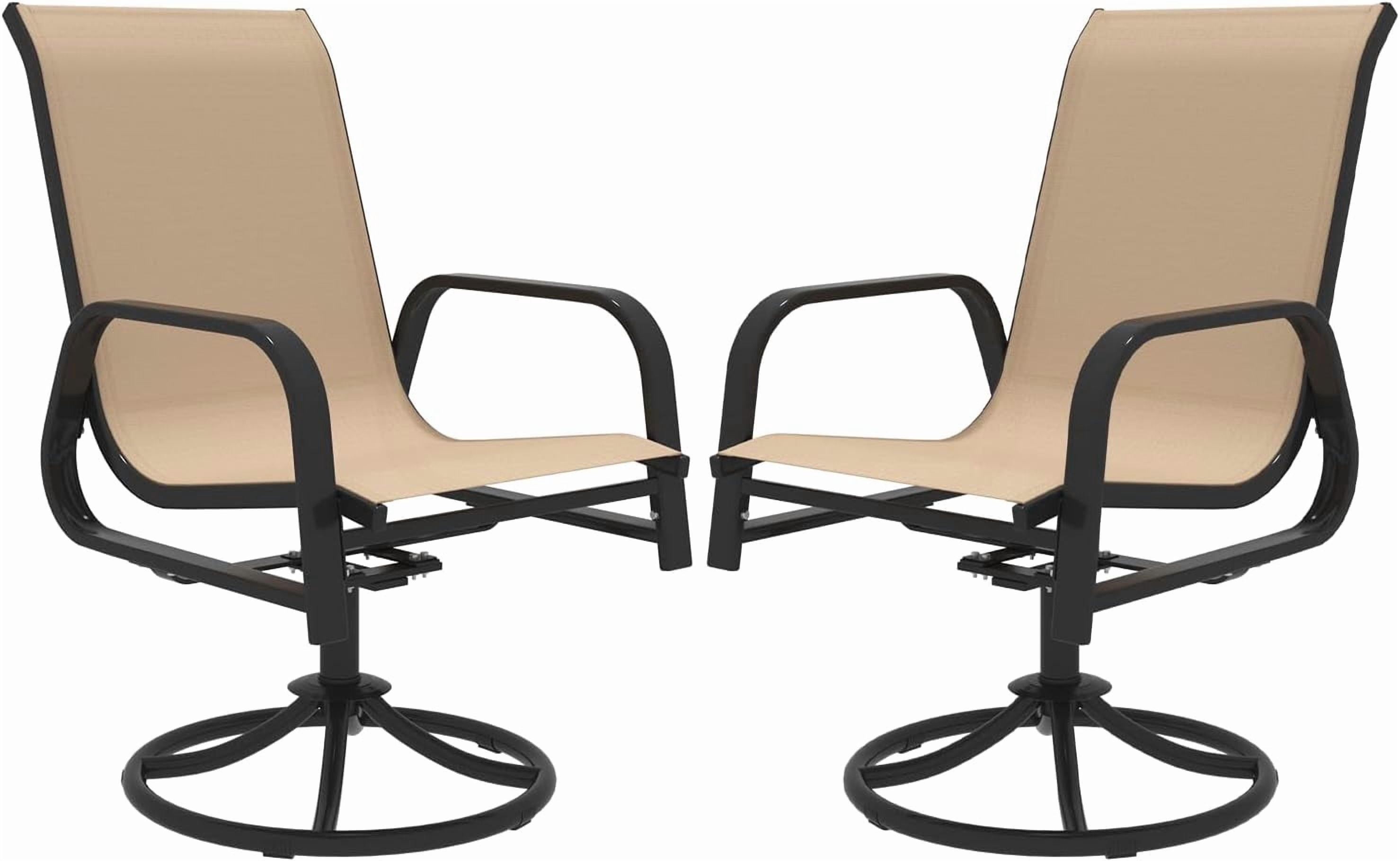 MELLCOM Patio Swivel Chair Set of 2, High Back Textilene Outdoor Dining Chairs with E-Coating Metal Frame, All-Weather Outdoor Furniture Rocker for Backyard, Porch, Garden, Lawn, Beige