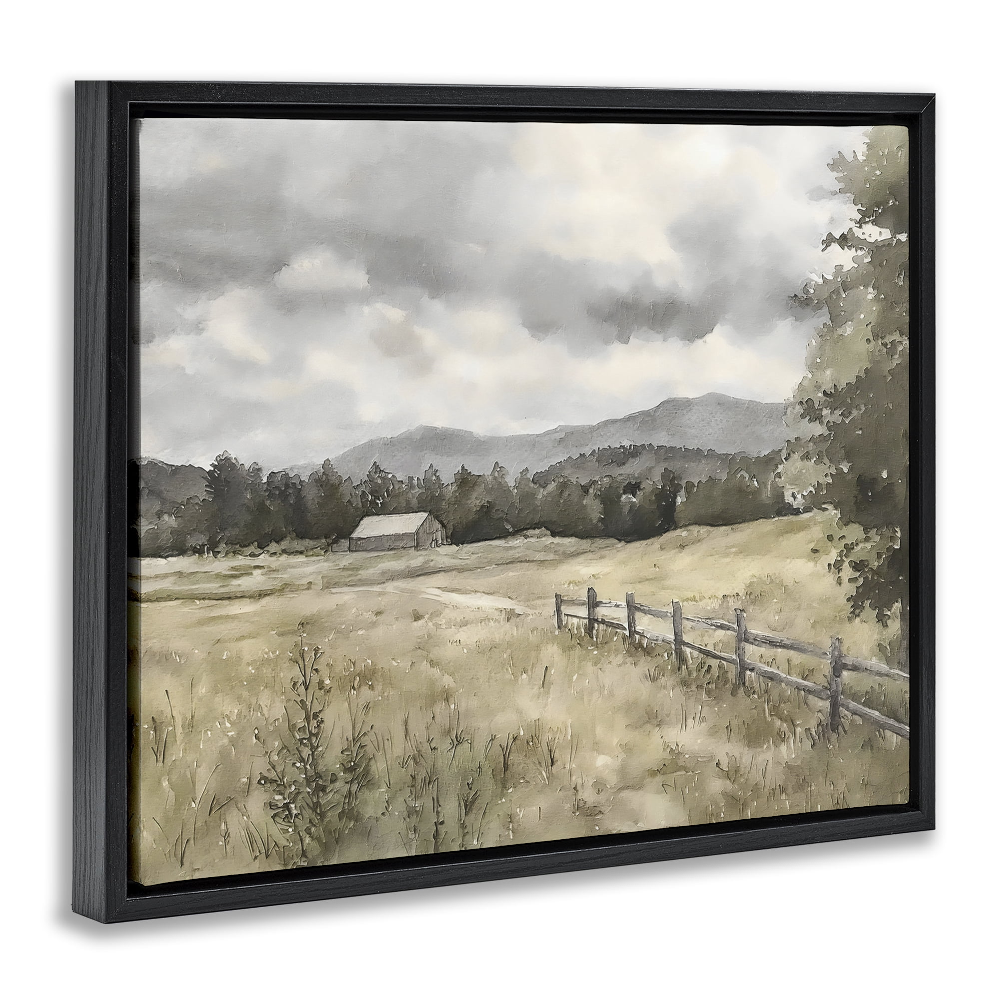 Stupell Industries Muted Valley Cottage Black Framed Floater Canvas Wall Art, design by Riley B