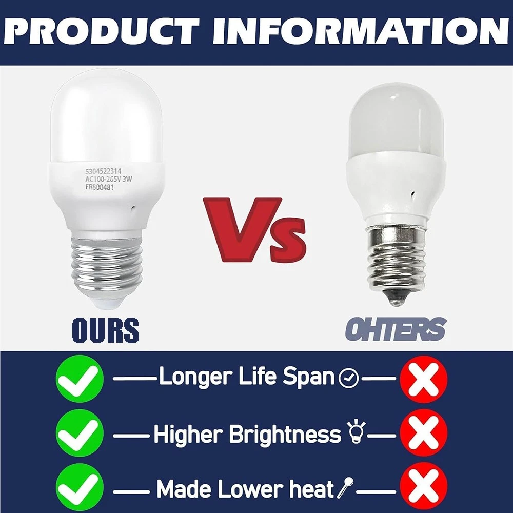 Aniceparthy NEW Refrigerator Appliance LED Light Bulb 3W for Whirlpool 5304522314 AC100-265V