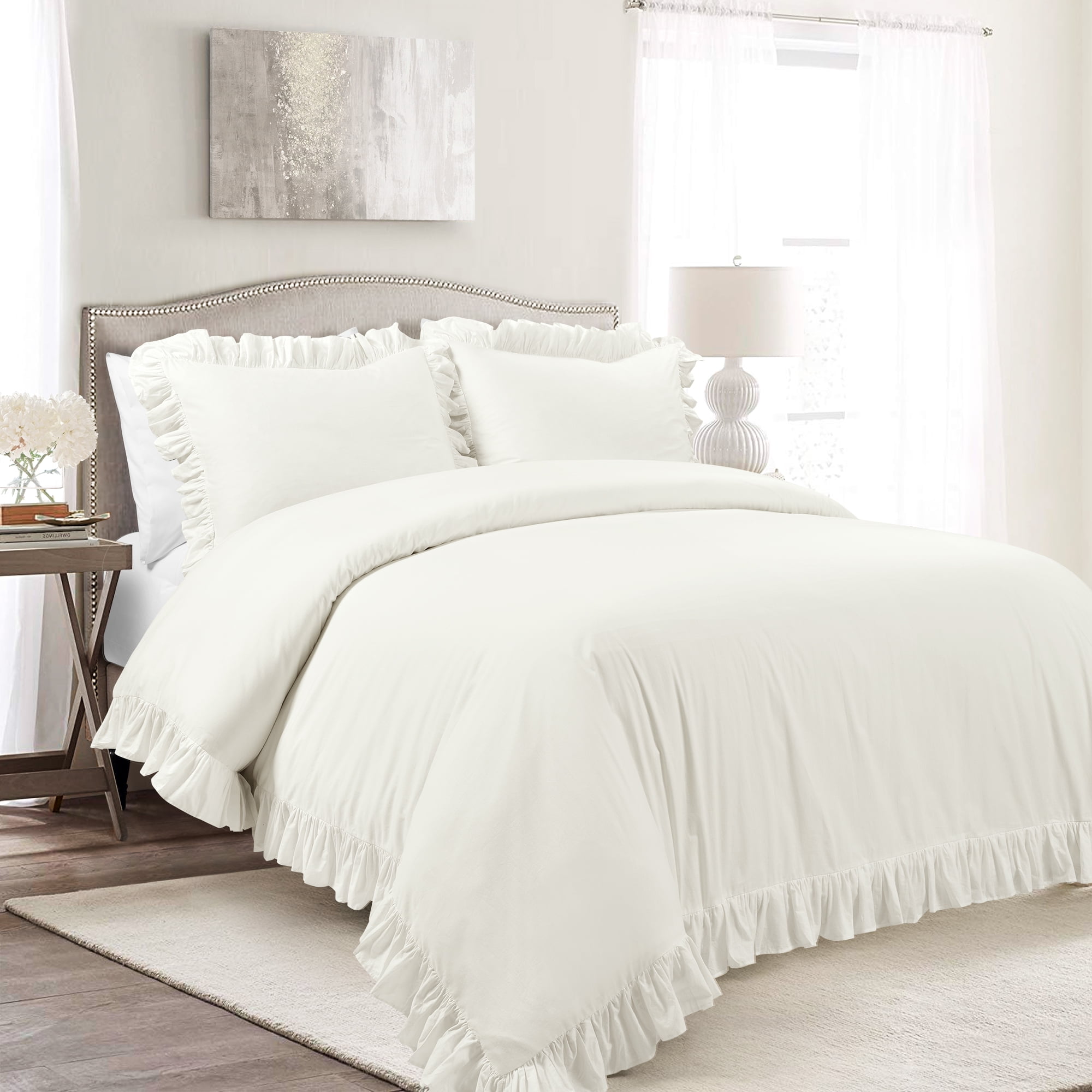 Details about   HIG 3 Piece Lace Ruffled Shabby Chic French Pastoral Style Comforter Set-Ivory 