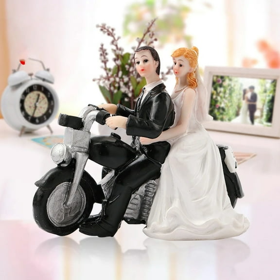 Clearance! Ludlz Wedding Cake Toppers Bride Groom on Motorcycle Cake Topper Figurines Holding Just Married Board Fun Cake Topper for Wedding Decorations And