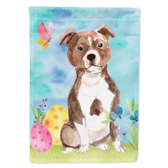Red Staffie Bull Terrier Easter Garden Flag