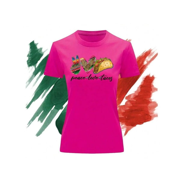 Playera Blusa Impresion De Taquero Mucho Fiestas Patrias Mexico Septiembre Independencia Color Fucsia Talla Mediana Marca Emil SaEs