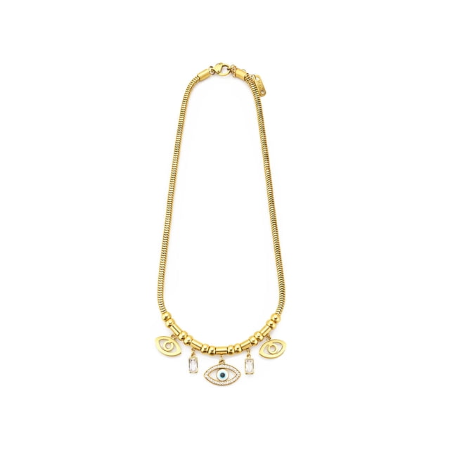 MOON & SELF Collar Tríada Selene Ojo Turco Gargantilla Baño Oro 18k Elegante
