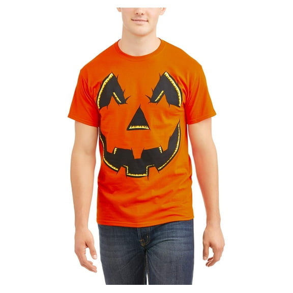 Mens Orange Jack-O-Lantern Pumpkin Graphic Halloween T-Shirt Medium
