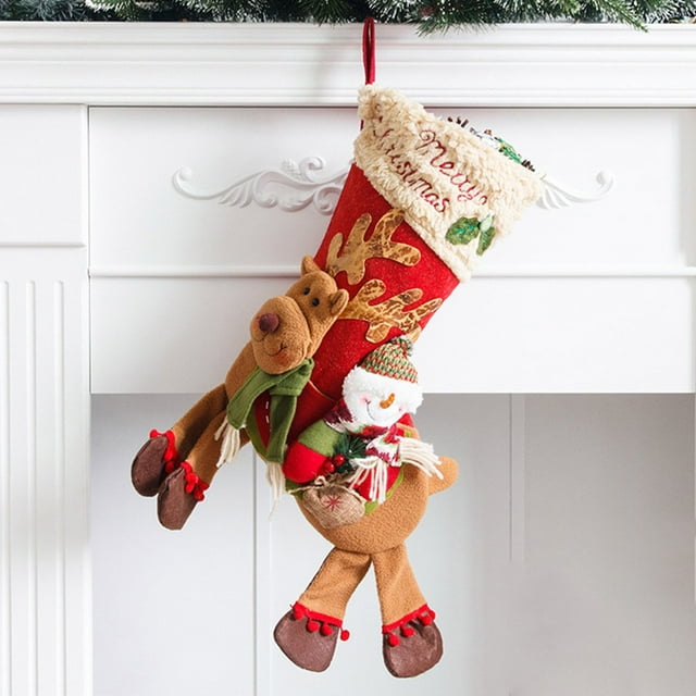 Juego De Calcetines Navideños Decoraciones Festivas Con Papá Noel, Muñeco De Nieve, Renos Y Bolsas De Caramelos Perfectos Para Las Fiestas Y