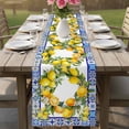 thumbnail image 4 of Summer Lemons Table Runner 90 Inches, Modern Yellow Fruit Flower Blue Ethnic Plaid Bed Runner Dresser Scarves Tabletop for Indoor Outdoor Parties/Ceremony/Banquet, 13" x 90", 4 of 9
