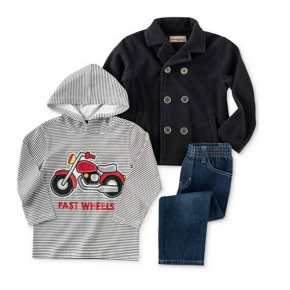 Kids Headquarters Infant Boys 3 Piece Motorcyle Outfit Pants Shirt & Peacoat