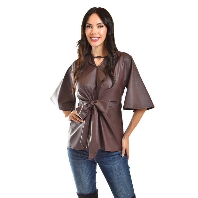 Blusa de vinipiel con laso Roman Fashion /Juvenil, 1877 (Cafe) cafe G