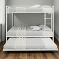 thumbnail image 2 of Tcbosik Bunk Bed with Trundle, Queen Over Queen Size Bed Frame with Guardrail and Ladder for Adults, Heavy Duty Metal Slats Support, No Box Spring Needed, White, 2 of 8