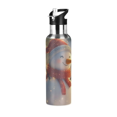 

Happy Snowman Shining ChristmasSports Bottle with Straw Stainless Steel Water Jug Portable Thermal Cup Leak-proof 1000ML