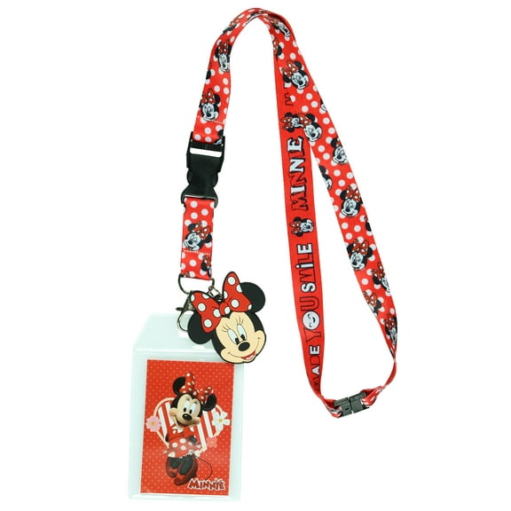 Disney Minnie Mouse Made You Smile Lanyard with Clear ID Badge Holder and 2" Rubber Minnie Mouse Charm