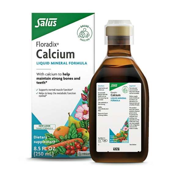 Floradix Calcium Liquid Supplement - Supports Strong Bones & Teeth - Calcium Gluconate & Lactate - Gentle to Digest & Easily Absorbed - Vegan, Non-GMO - 8.5 fl oz