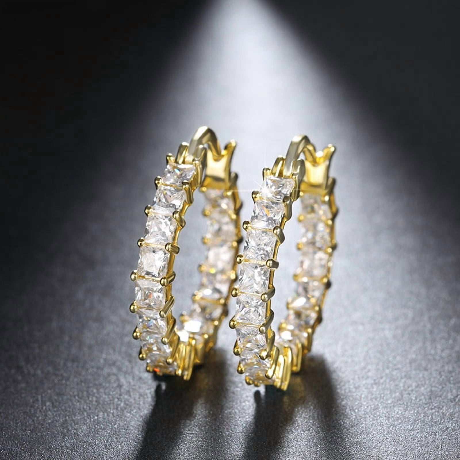 Hoop Earrings for Women Princess Cubic Zirconia White Gold Plated Ginger Lyne Collection