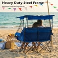 thumbnail image 5 of Double Camping Chair with Canopy Shade, Oversized Folding 2 Person Loveseat with Cup Holders and Side Pockets, Portable Outdoor Couch for Beach Lawn Picnic Fishing (Blue + Grey), 5 of 8