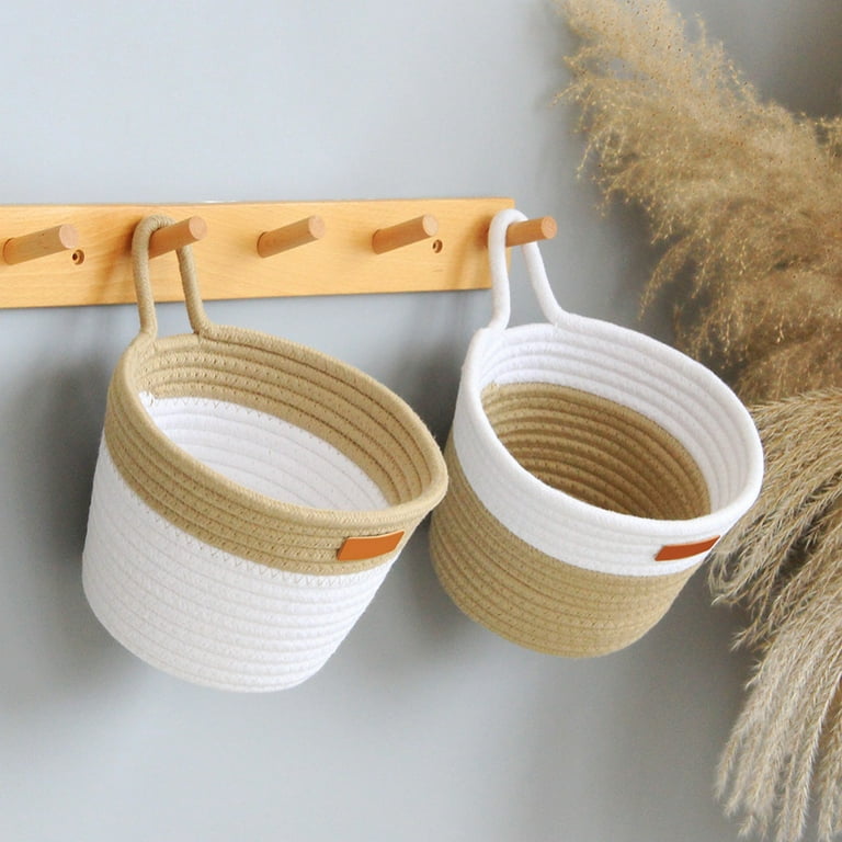 2PCS Wall Hanging Rope Basket Small Woven Baskets Hanging Storage Rope  Basket Cotton Rope Basket Storage Bins for Home Décor, Baby Nursery 