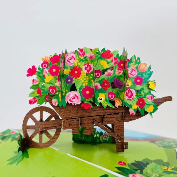 Blooming Flower 3D Pop Up Card, Flower Cart Card for Birthday, Thank You, Valentine's Day, Congratulations, Handmade WOWPOP Card 5x7