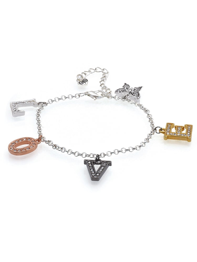 Delight Jewelry Silvertone Extra Large Softball and Glove Multi-Colored Crystal Love Charm Bracelet