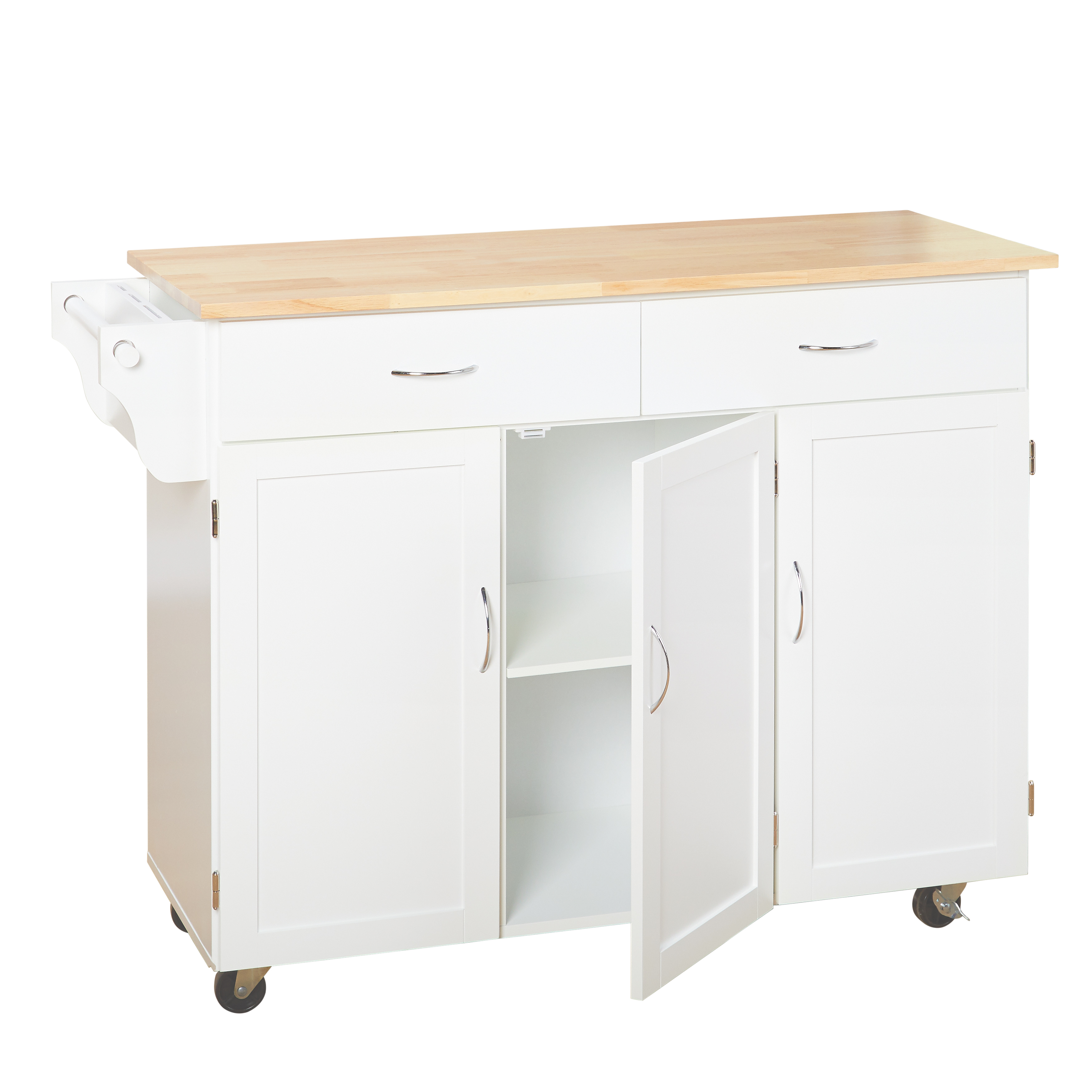 TMS Extra Large Rolling Kitchen Storage Carts with Adjustable Shelf, Rubberwood White, 18 in