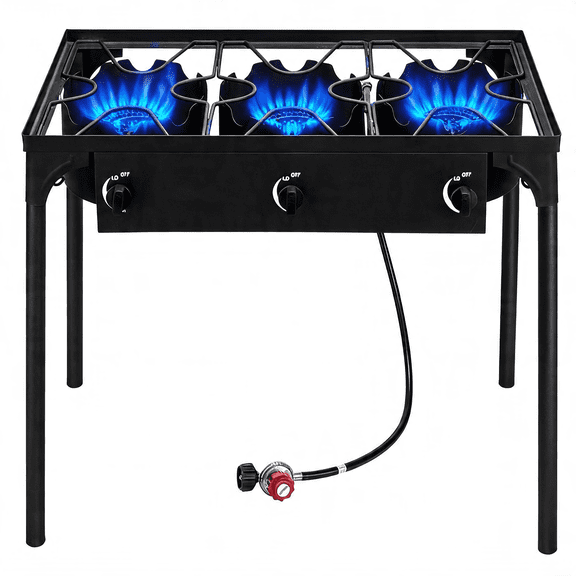 LODZPK 3 Burner 225000 BTU High Pressure Propane Gas Cooker, Portable Cast Iron Outdoor Camp Stove