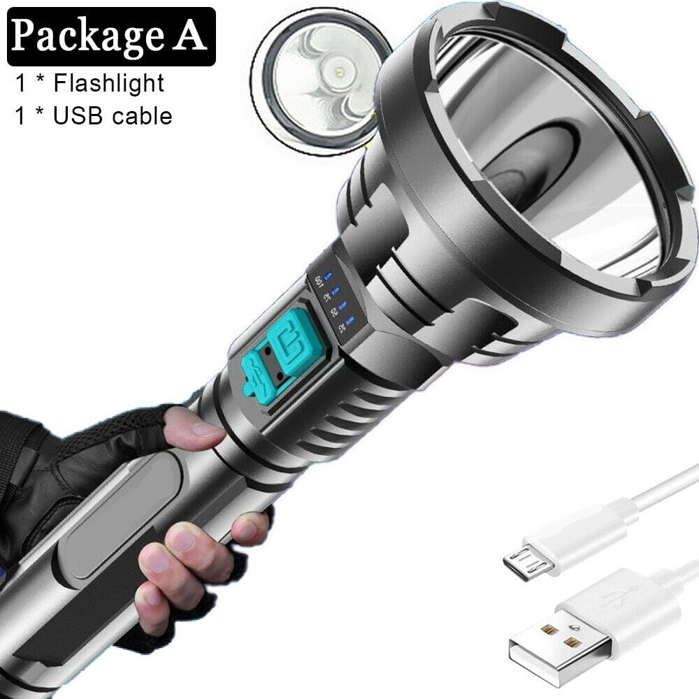 Lampe de poche Xhp50 + 18650 + câble USB Lampe Torche LED USB Rechargeable Torche IPX6 étanche Super Lumineux 90000 lumens Lampe de Poche Zoom télescopique avec 3 Modes de randonnée Camping Activité 