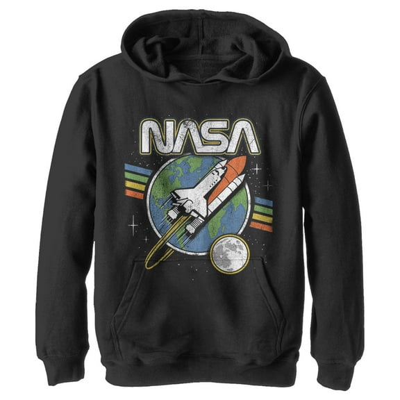 Boy's NASA Retro Rocket Launch  Pull Over Hoodie Black Small