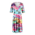 thumbnail image 7 of Women's Summer Floral V Neck Maxi Dress Short Sleeve High Waist A Line Flowy Boho Dresses,S-3XL, 7 of 7
