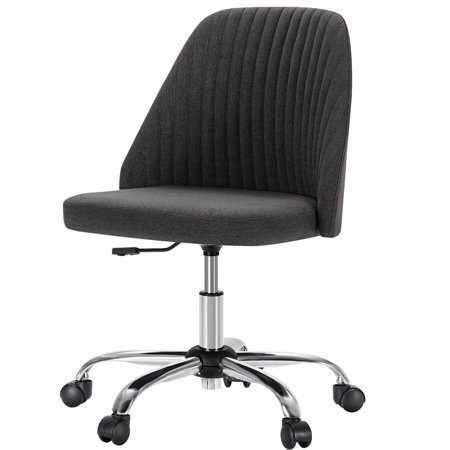 MCQ Office Desk Chair,Armless Office Chair,Modern Adjustable Rolling Vanity Swivel Seating with Wheels for Home, Bedrooms, Study, Student, Adults,Dark Grey