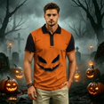 thumbnail image 5 of IAJDKMEK Halloween Men's Polo Short SleeveShirt - Soft Fabric Button-Down Shirt, Ideal Summer Shirt for Daily Casual, Holiday Wear, Golf Shirt & Costume,Orange L, 5 of 7
