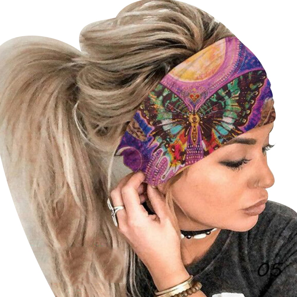 Namgiy Headband Head Wrap Hair Accessories Sweat Bands Wide Stretchy Head Band For Yoga Sport Outdoor Vacation Women Vintage Elastic Headbands 27CM*6CM 