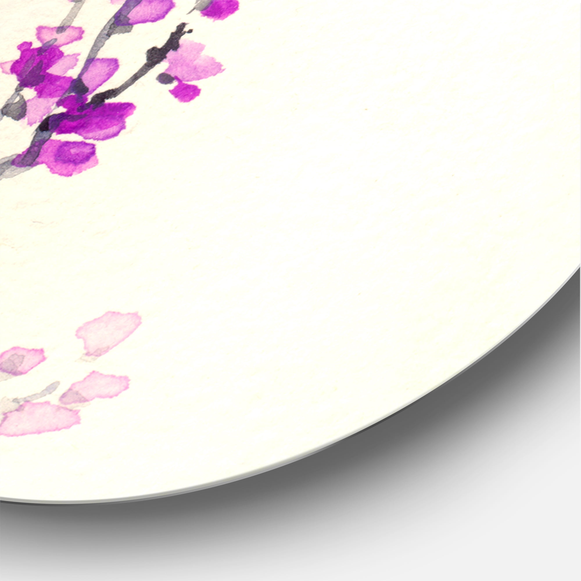 Designart 'Abstract Spring Purple Flowers On Tree Branches' Traditional Circle Metal Wall Art 23x23 - Disc of 23