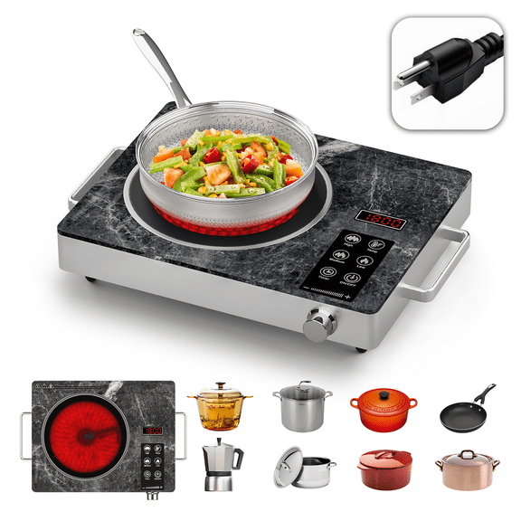 Graceall Portable Hot Plate 1800 Watt, Single Burner Electric Stove 7.87in Infrared Ceramic Cooktop, Cocinas Electricas de Mesa Countertop 1 Eye Burner Stove Electric for Home, Dorm, RV, and Camping