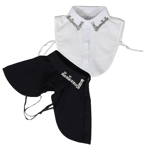 HOOWIFFY 2pcs Women's Faux Rhinestone Collar Set, Detachable Dickey Blouse Accessory, Elegant and Comfortable Fabric