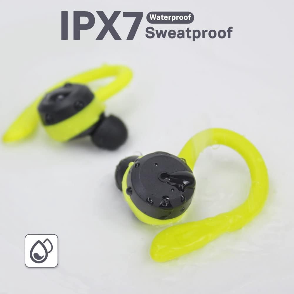 Bluetooth Headphones True Wireless Earbuds with Charging Case IPX7 Waterproof Stereo Sound Earphones Built-in Mic in-Ear Headsets Deep Bass for Sport Running Green