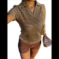 thumbnail image 3 of Camiseta de Corta con Cuello en V para Mujer, Sin Mangas, con Cuello A Rayas, Prendas Casuales de Moda 2025. Color Café L, 3 of 8