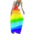 thumbnail image 3 of Diconna Female Rainbow Striped V-Neck Sleeveless Spaghetti Strap One-Piece, 3 of 9