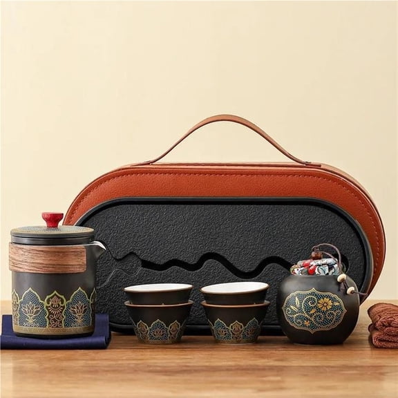 Vintage Rough Pottery One Pot Four Cups Travel Kung Fu Tea Set Outdoor Camping Portable Express Cup