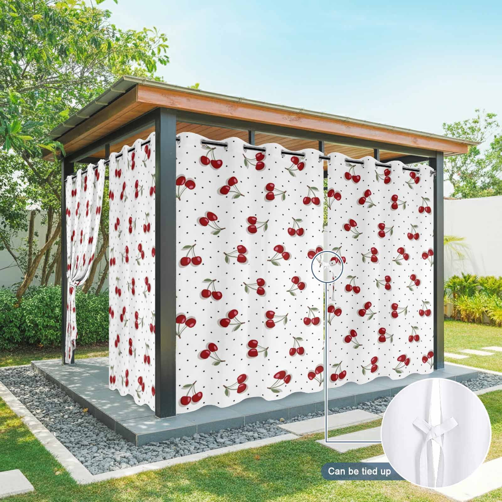 Red Berry Outdoor Curtains for Patio, Cherry Polka Dot Dotted Background Rustic Country Sunshade Privacy Drapes Grommet Waterproof Outside Curtains for Porch/Cabana/Balcony 54"x 108", 1 Panel