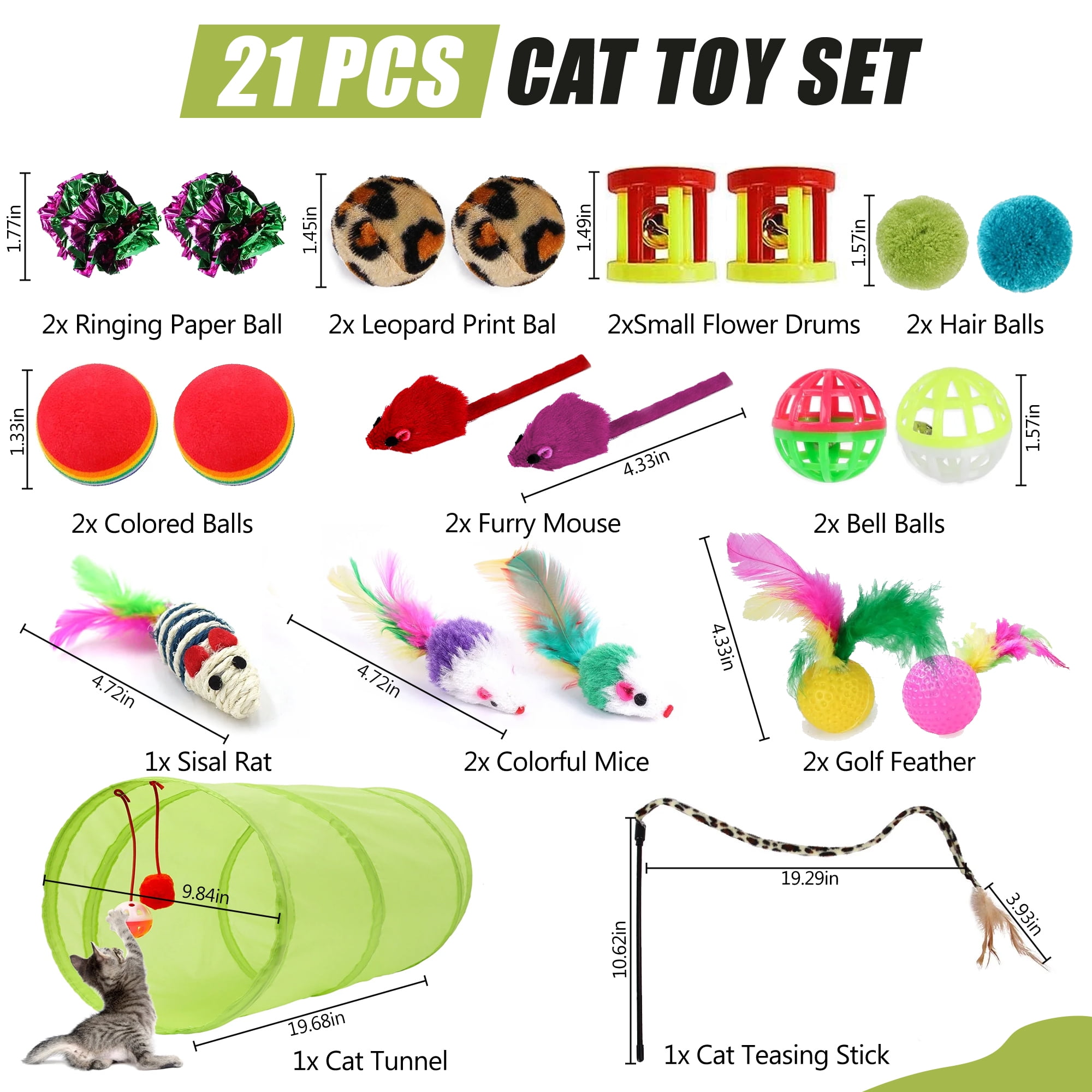 21Pcs Cat Toys Kitten Toys, Interactive Kitten Toys for Indoor Cats, Variety Catnip Toys with Collapsible Cat Tunnel, Cat Toy Balls, Cat Wand