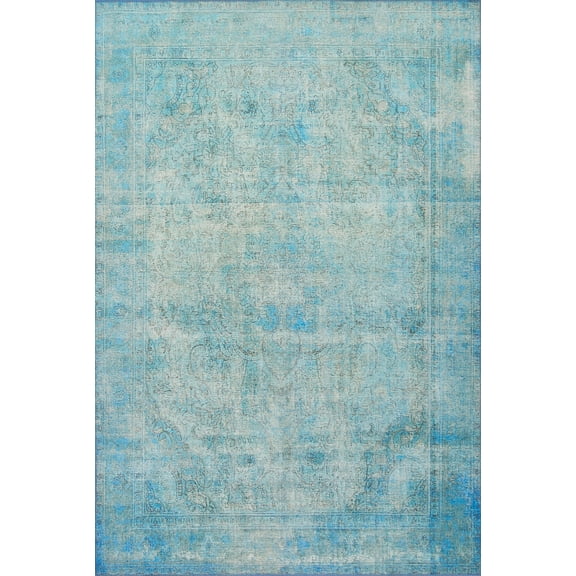 Loloi Loren Collection LQ-08 Aqua Oriental Area Rug 1'-6" x 1'-6" Sample Swatch